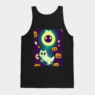 halloween ghost cat with pumpkins Tank Top